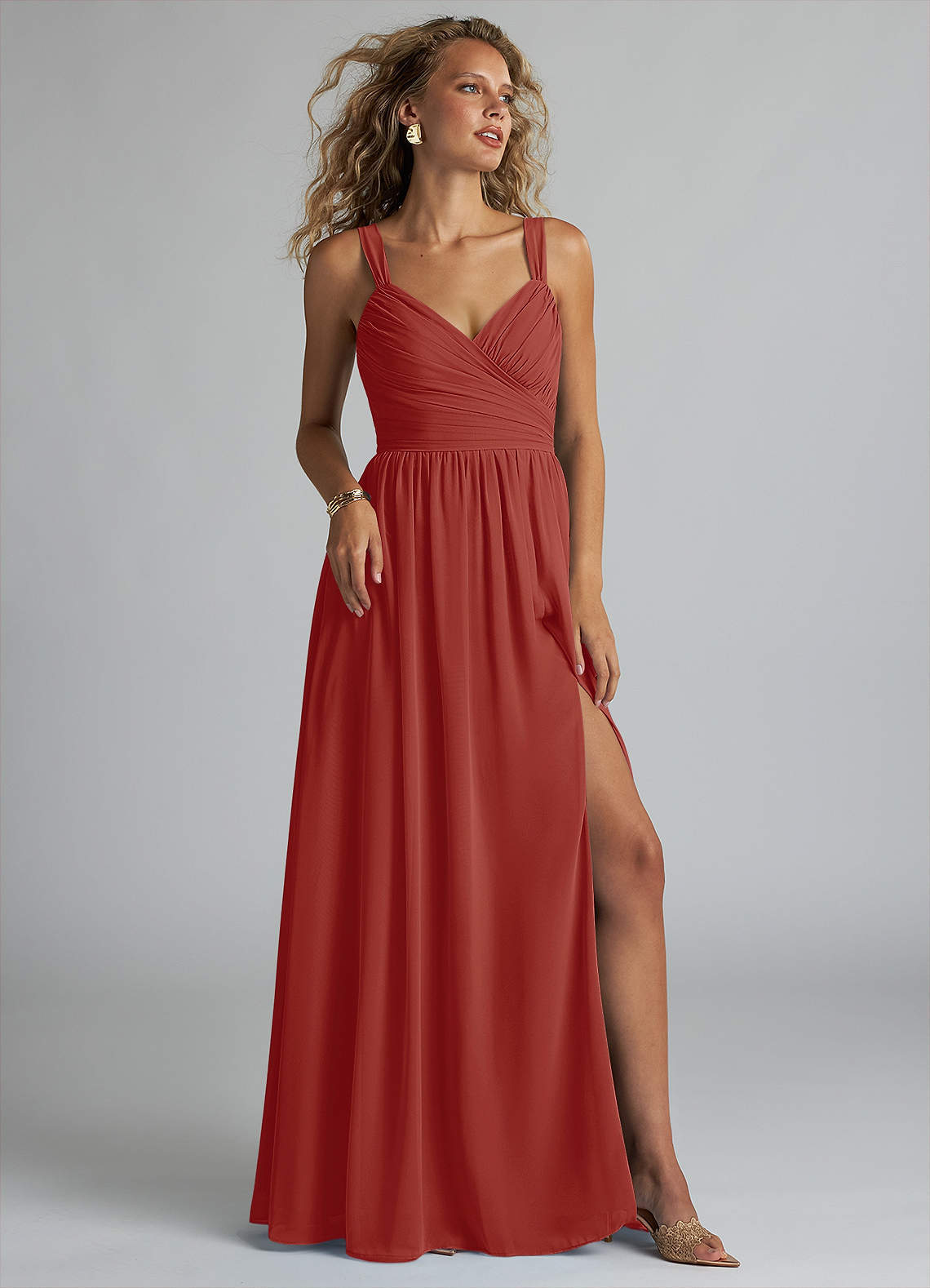 elyessen Aziza Sky Blue A-Line V-Neck Pleated Chiffon Dress 6
