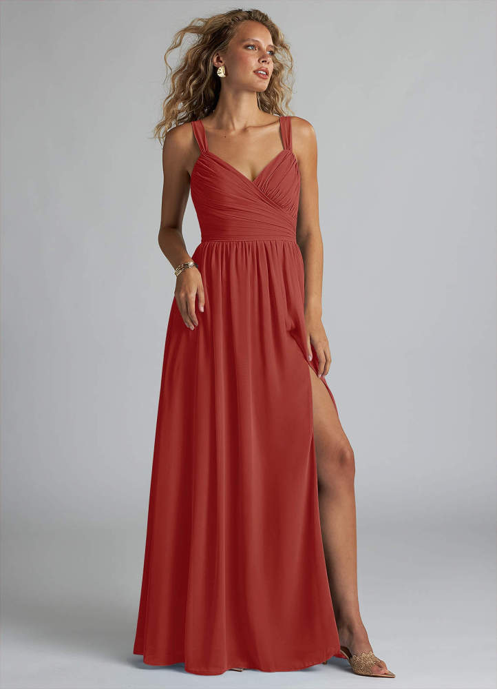 elyessen Aziza Sky Blue A-Line V-Neck Pleated Chiffon Dress 6