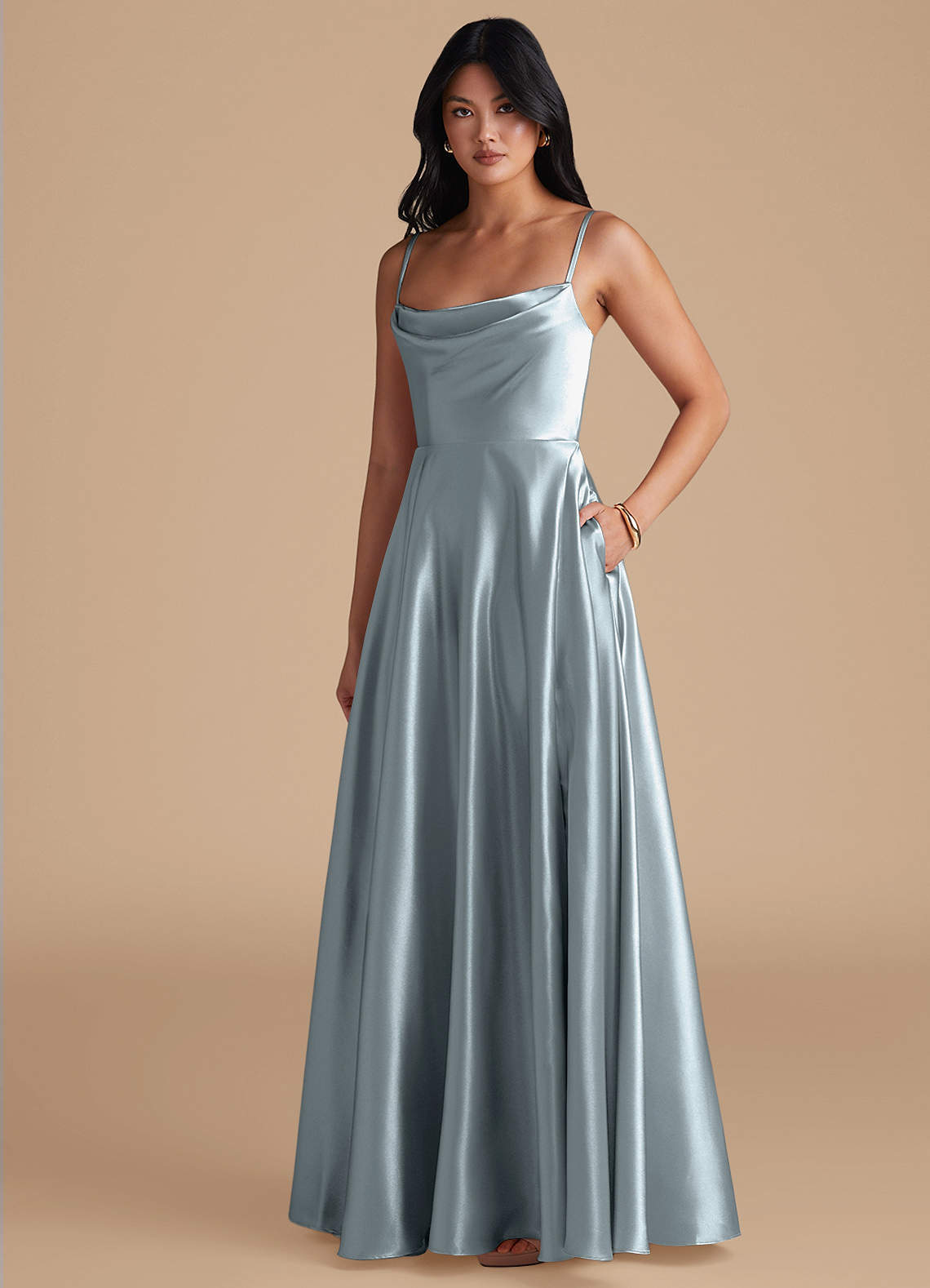 elyessen Elle Black A-Line with Pockets Metallic Satin Dress 2