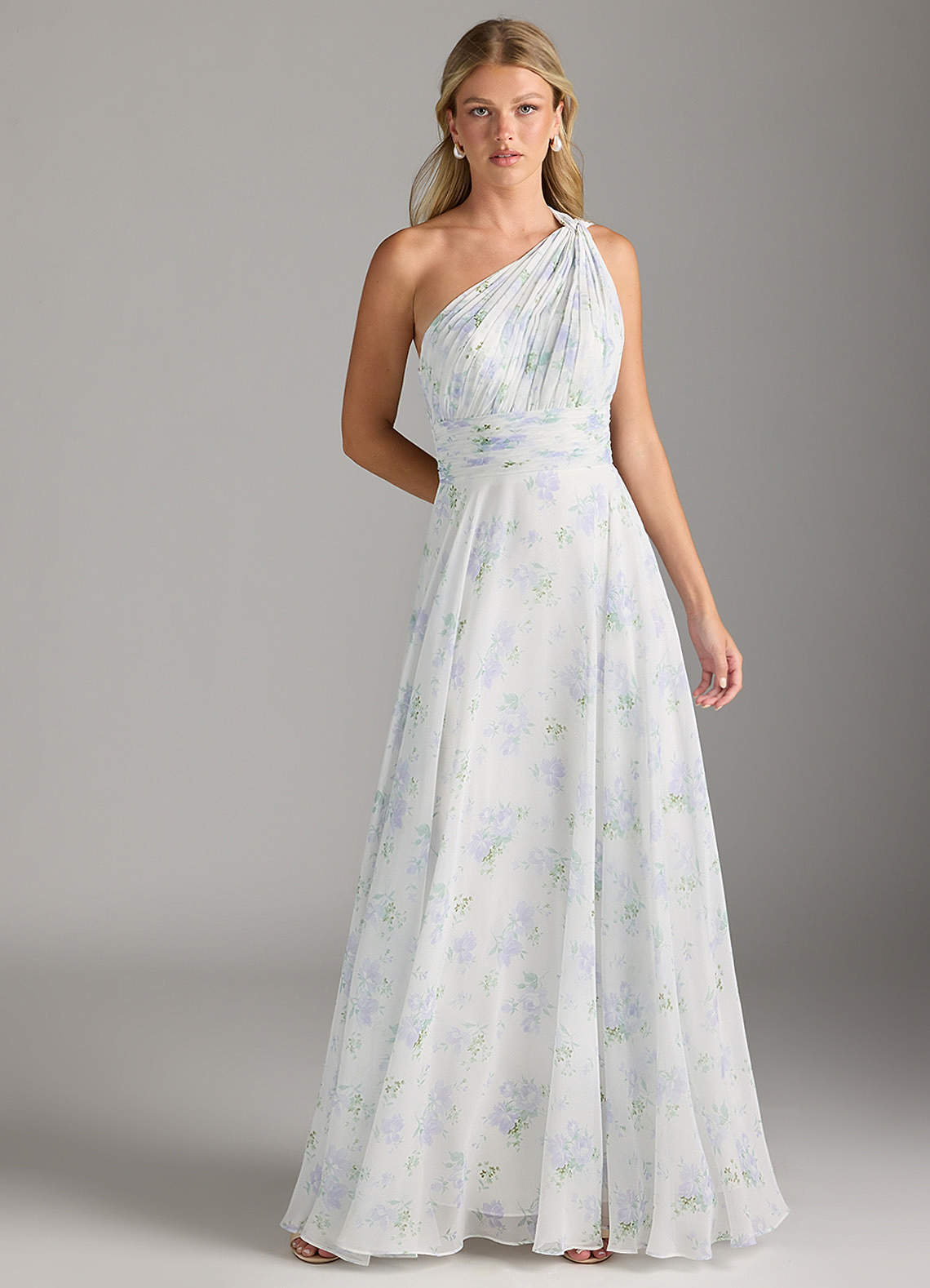 elyessen Charlize Abstract Bouquet Floral A-Line One Shoulder Chiffon Dress 9