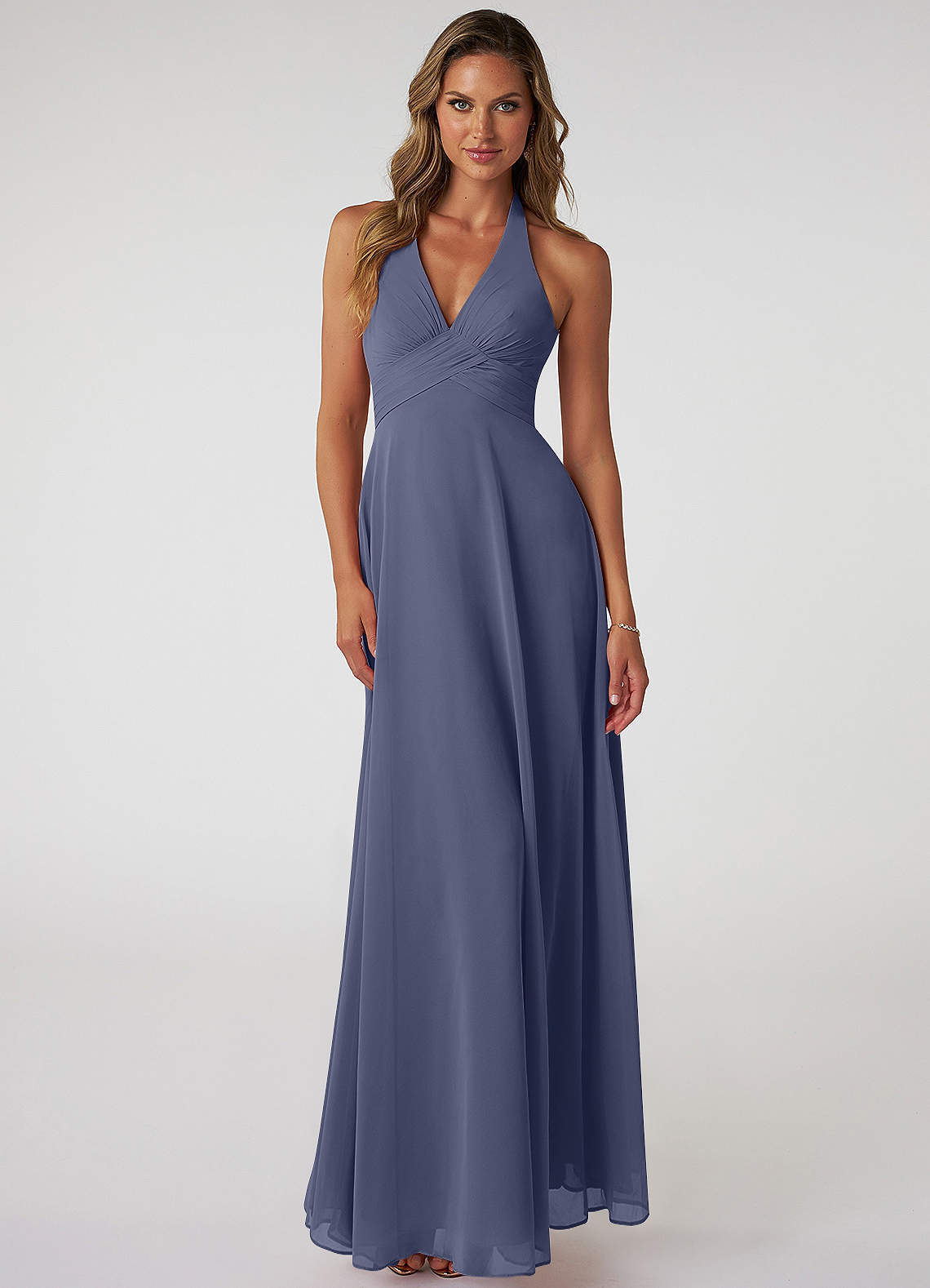 elyessen Tessie Sky Blue A-Line V-Neck Pleated Chiffon Dress 3