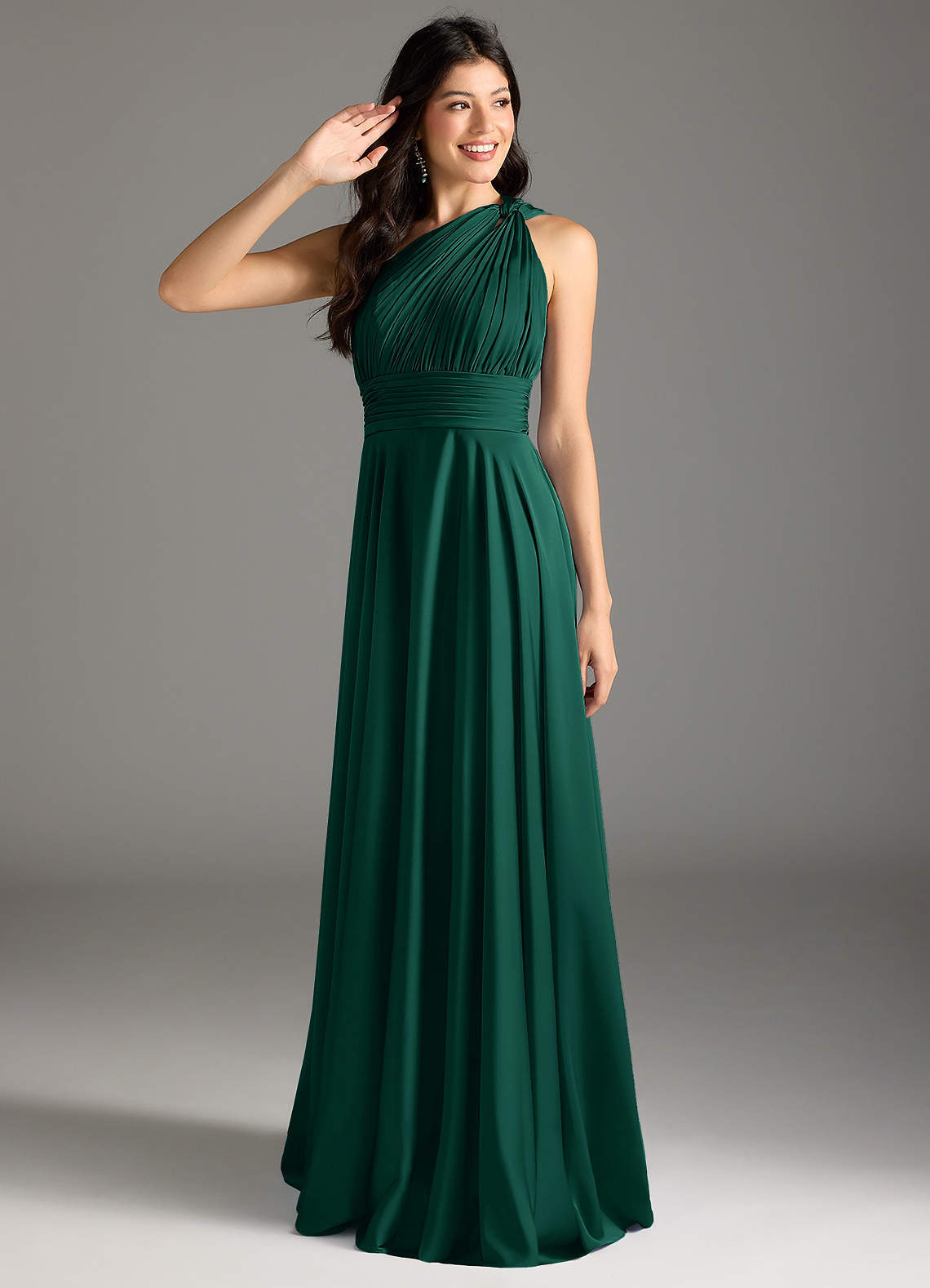 elyessen Charlize Dusty Sage A-Line One Shoulder Stretch Satin Dress 2