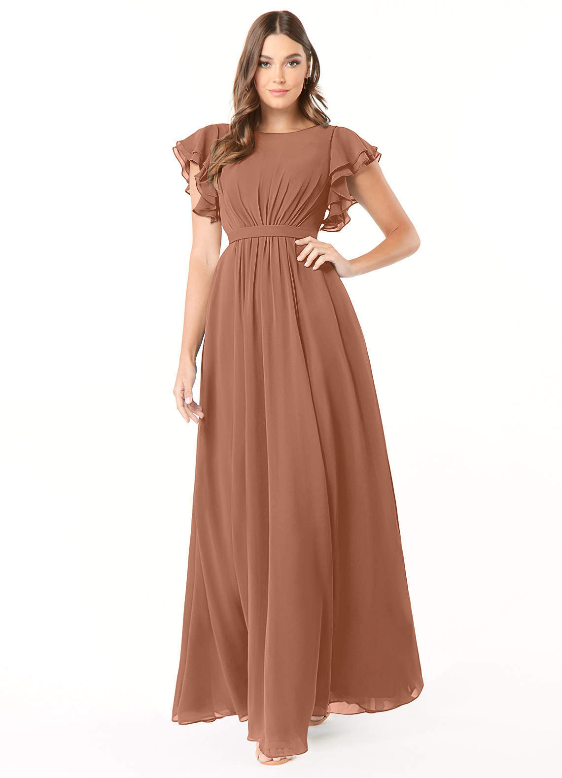 elyessen Daphne A-Line Ruffled Chiffon Floor-Length Dress Eucalyptus 6