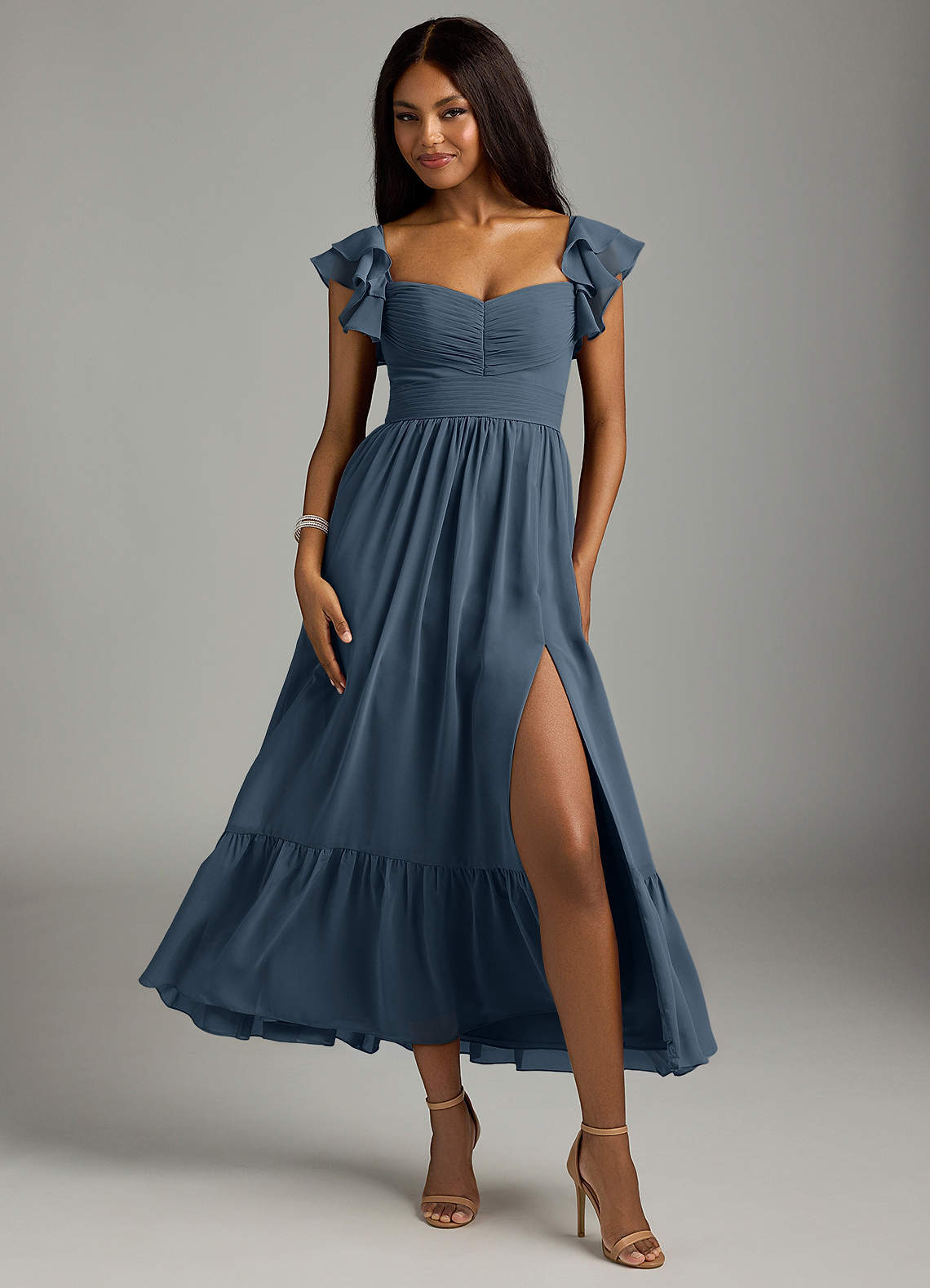 elyessen Anaya Blue Vintage Floral A-Line Sweetheart Neckline Chiffon Dress 3