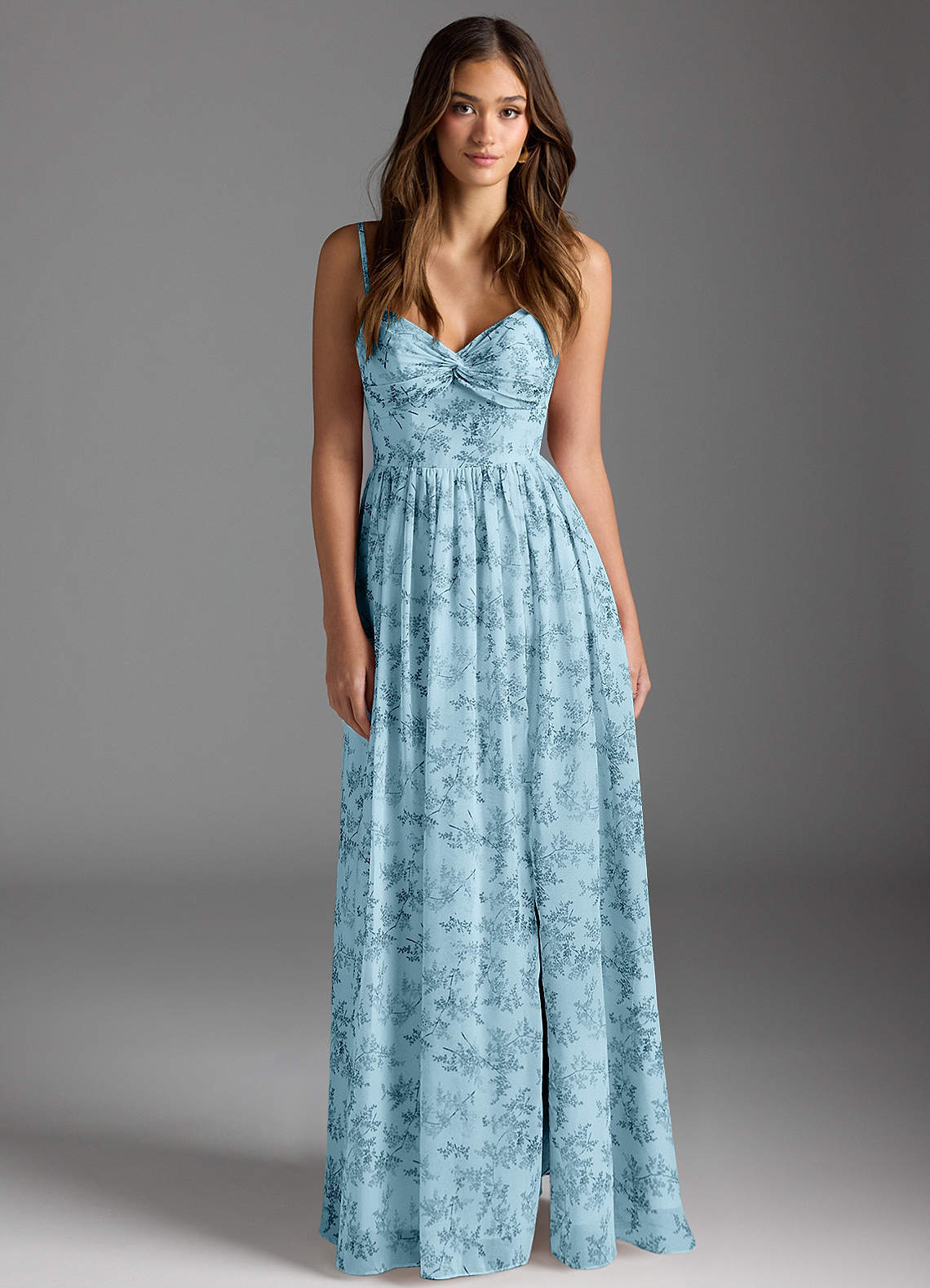 elyessen Zeya Dusty Blue A-Line V-Neck Pleated Chiffon Dress 9