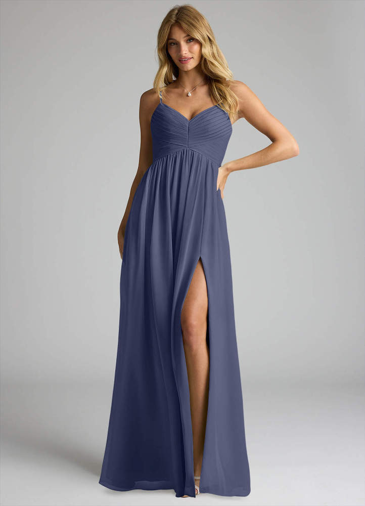 elyessen Alia Sky Blue A-Line Pleated Chiffon Dress 3