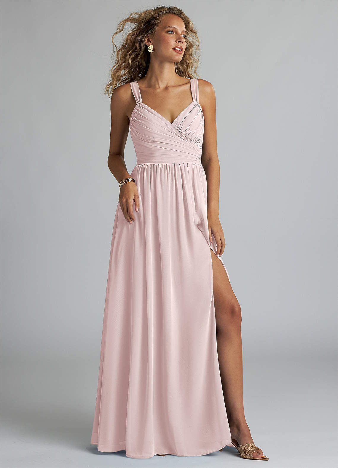 elyessen Aziza Sky Blue A-Line V-Neck Pleated Chiffon Dress 4