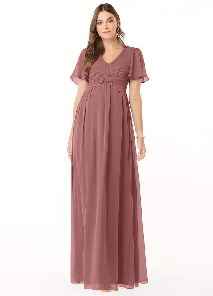 elyessen Verna A-Line V-Neck Ruched Chiffon Floor-Length Dress Cabernet 5