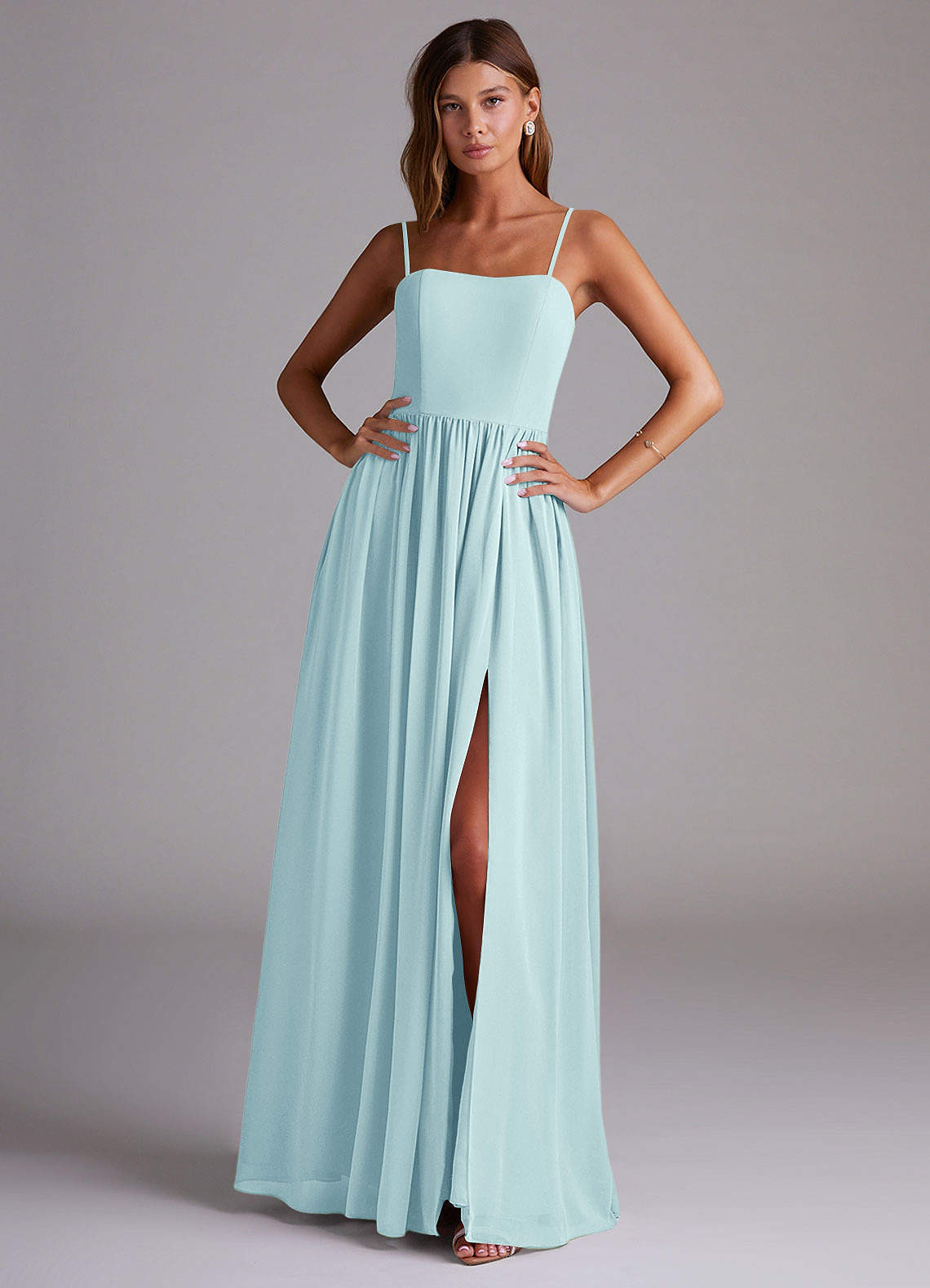 elyessen Calianna Dusty Blue A-Line Off the Shoulder Chiffon Convertible Dress 2
