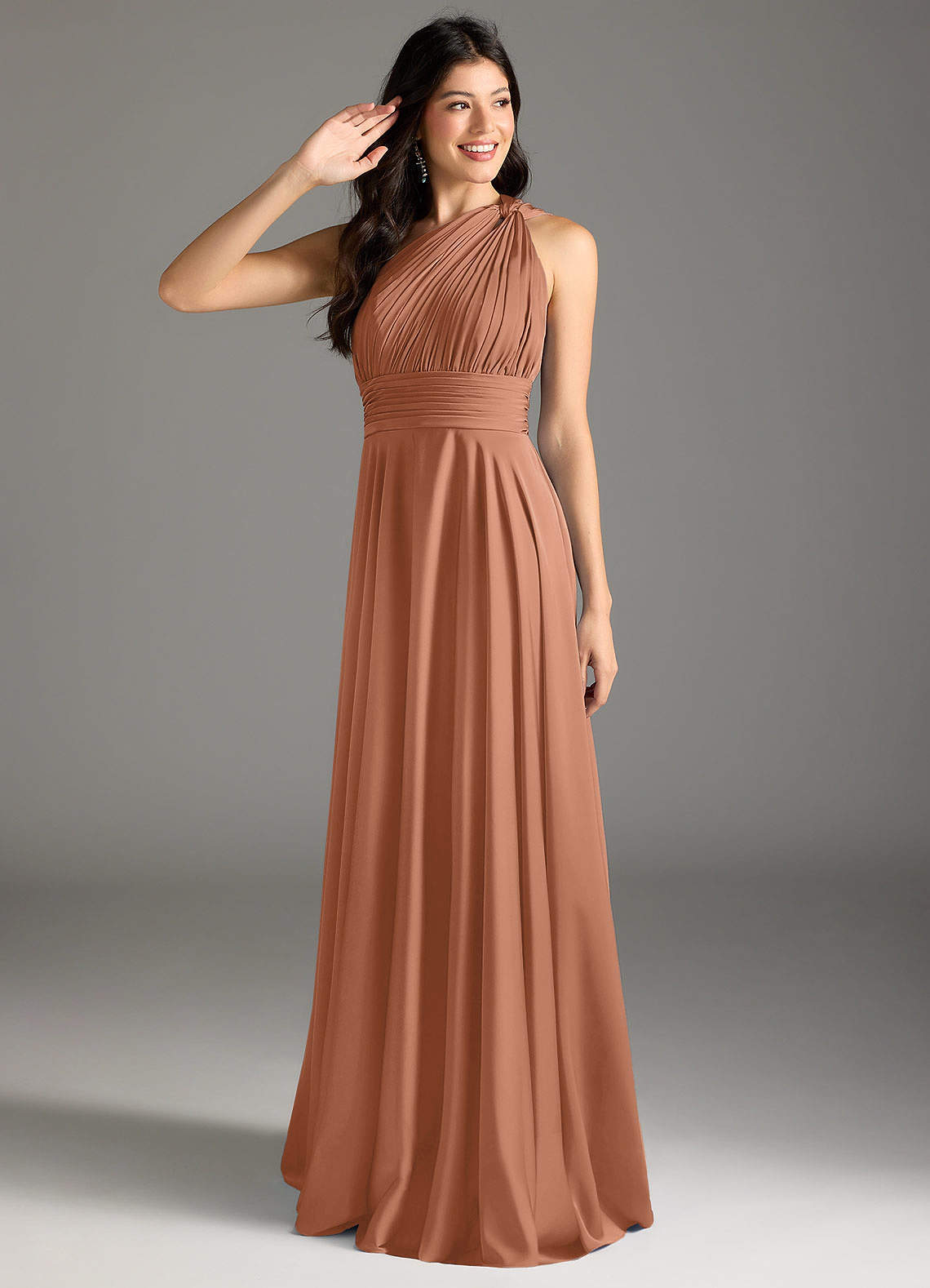 elyessen Charlize Dusty Sage A-Line One Shoulder Stretch Satin Dress 6