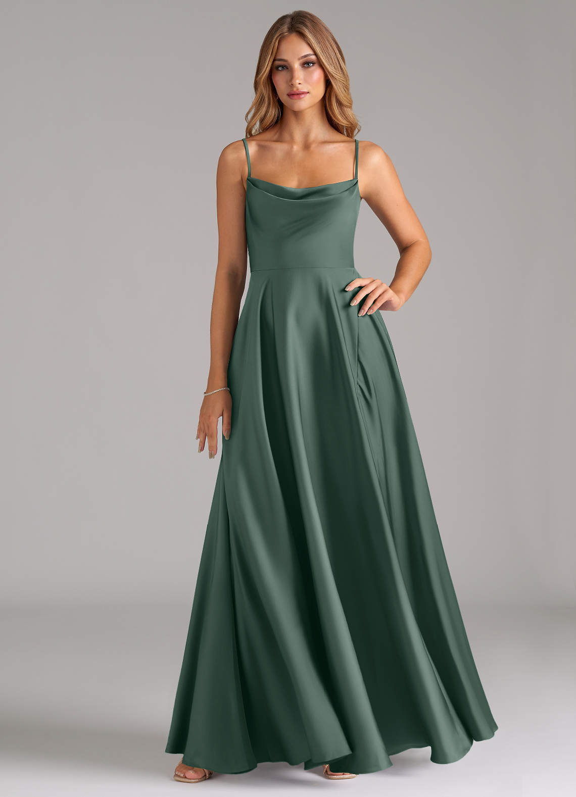 elyessen Elle Sky Blue A-Line Pleated Stretch Satin Dress 1