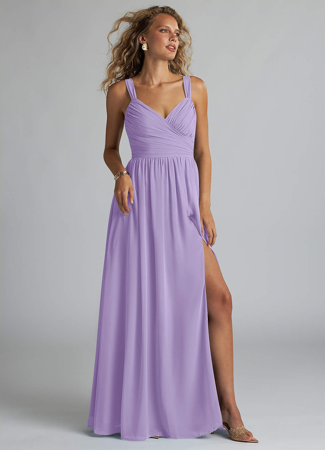 elyessen Aziza Sky Blue A-Line V-Neck Pleated Chiffon Dress 5