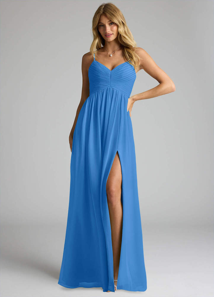 elyessen Alia Sky Blue A-Line Pleated Chiffon Dress 8