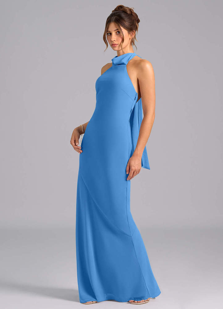 elyessen Velli Dusty Blue Mermaid High Neck Chiffon Dress 8