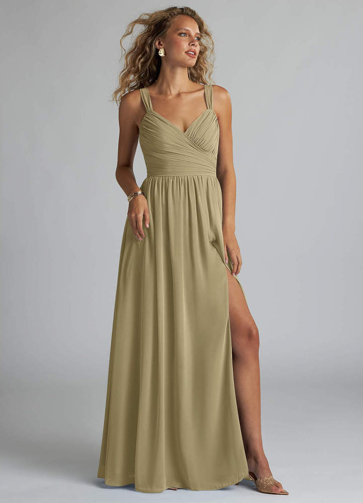 elyessen Aziza Sky Blue A-Line V-Neck Pleated Chiffon Dress 1