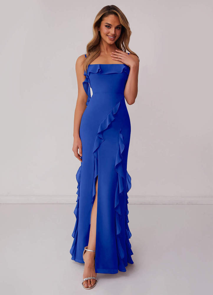 Sky Blue Sheath Bow Chiffon Dress Sky Blue 2