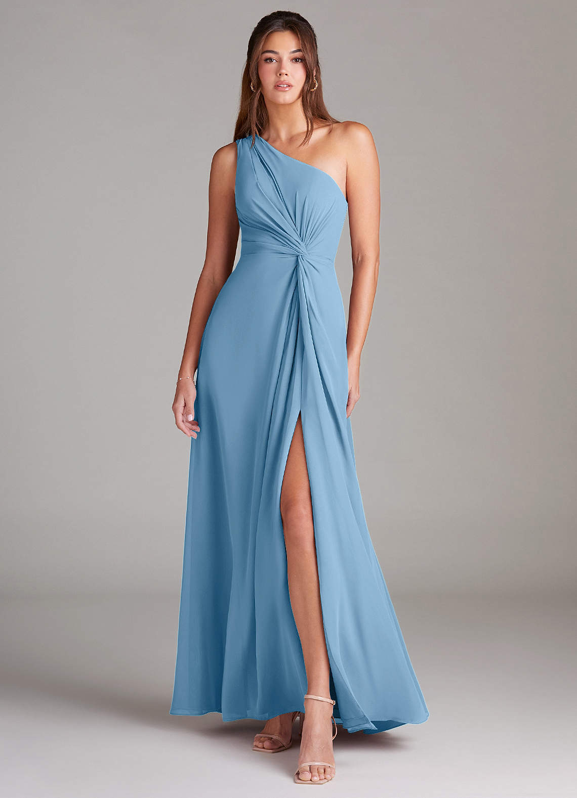 elyessen Brooke Sky Blue A-Line One Shoulder Chiffon Dress 3