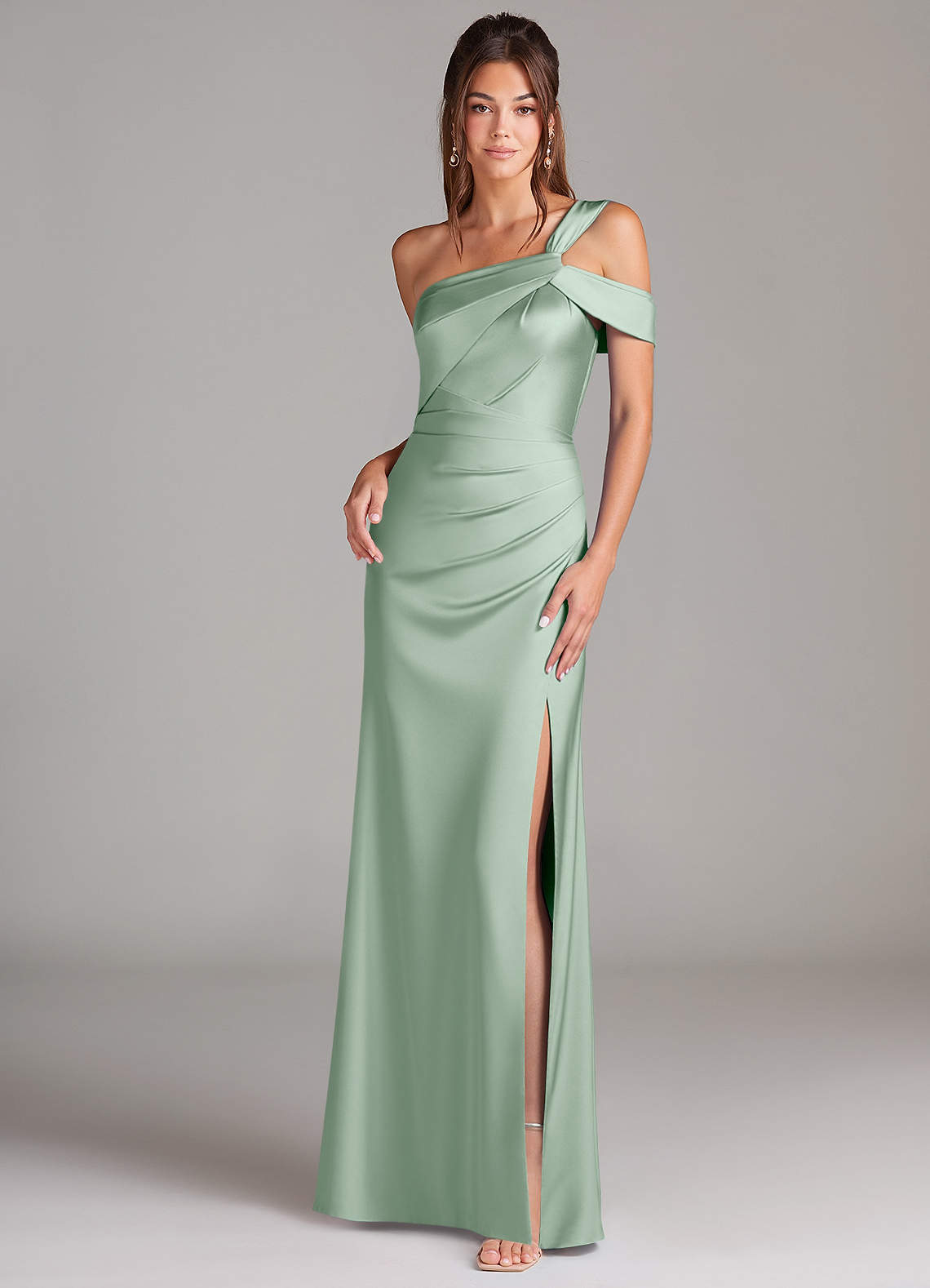 elyessen Wynter Black Sheath One Shoulder Stretch Satin Dress 1