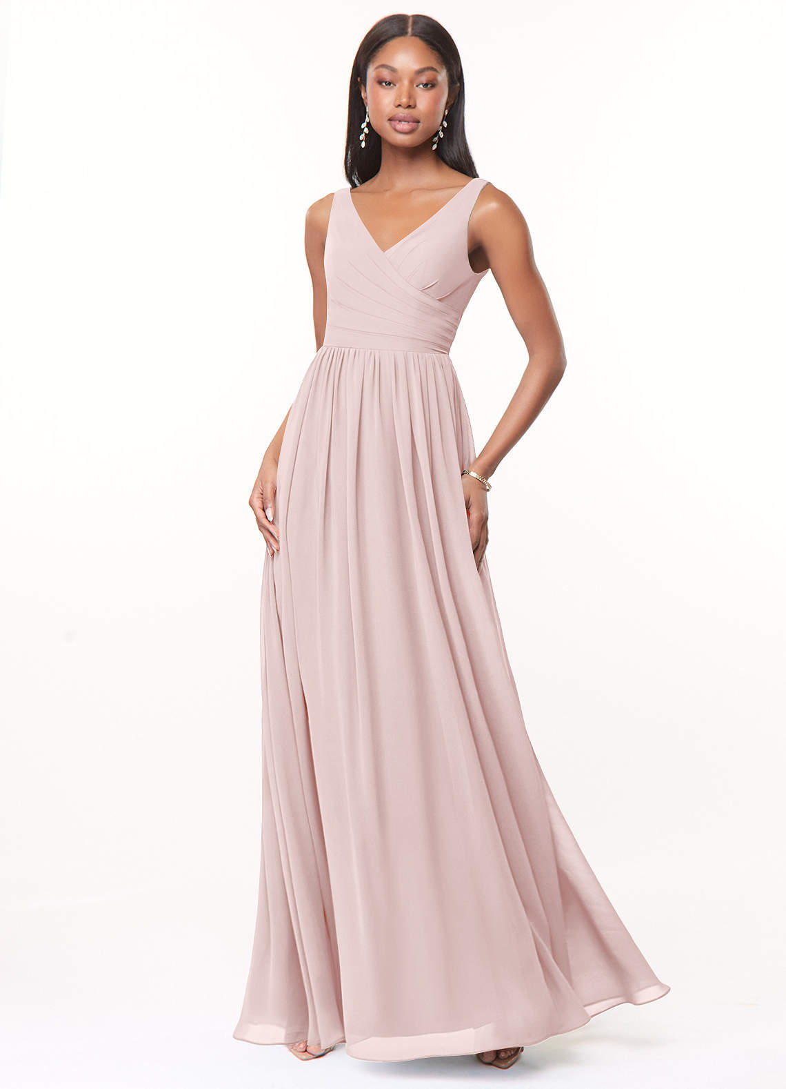 elyessen Keyla Dusty Blue A-Line V-Neck Pleated Chiffon Dress 4