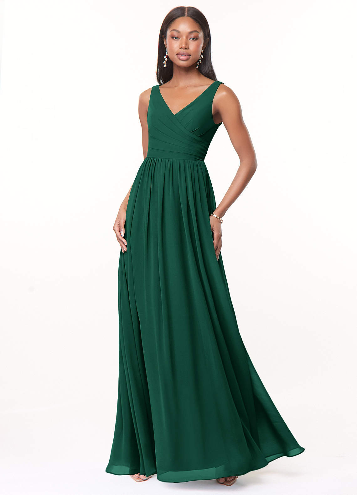 elyessen Keyla Dusty Blue A-Line V-Neck Pleated Chiffon Dress 2