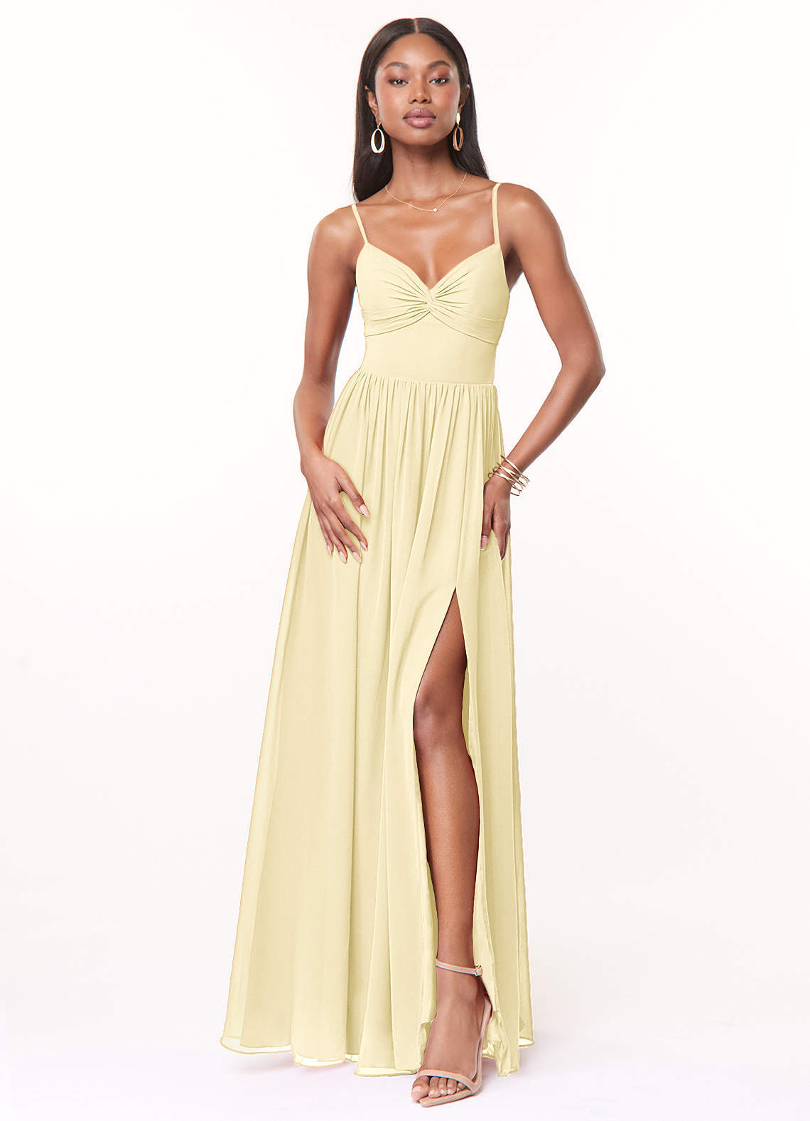 elyessen Zeya Dusty Blue A-Line V-Neck Pleated Chiffon Dress 7