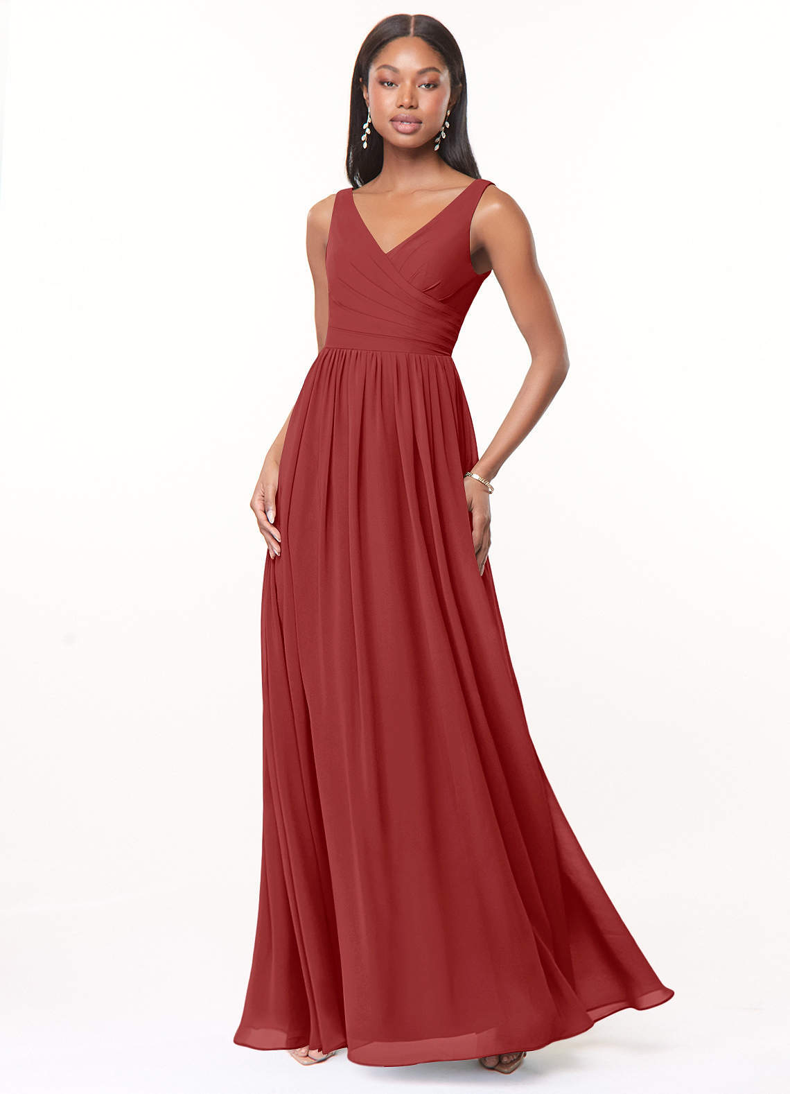 elyessen Keyla Dusty Blue A-Line V-Neck Pleated Chiffon Dress 6