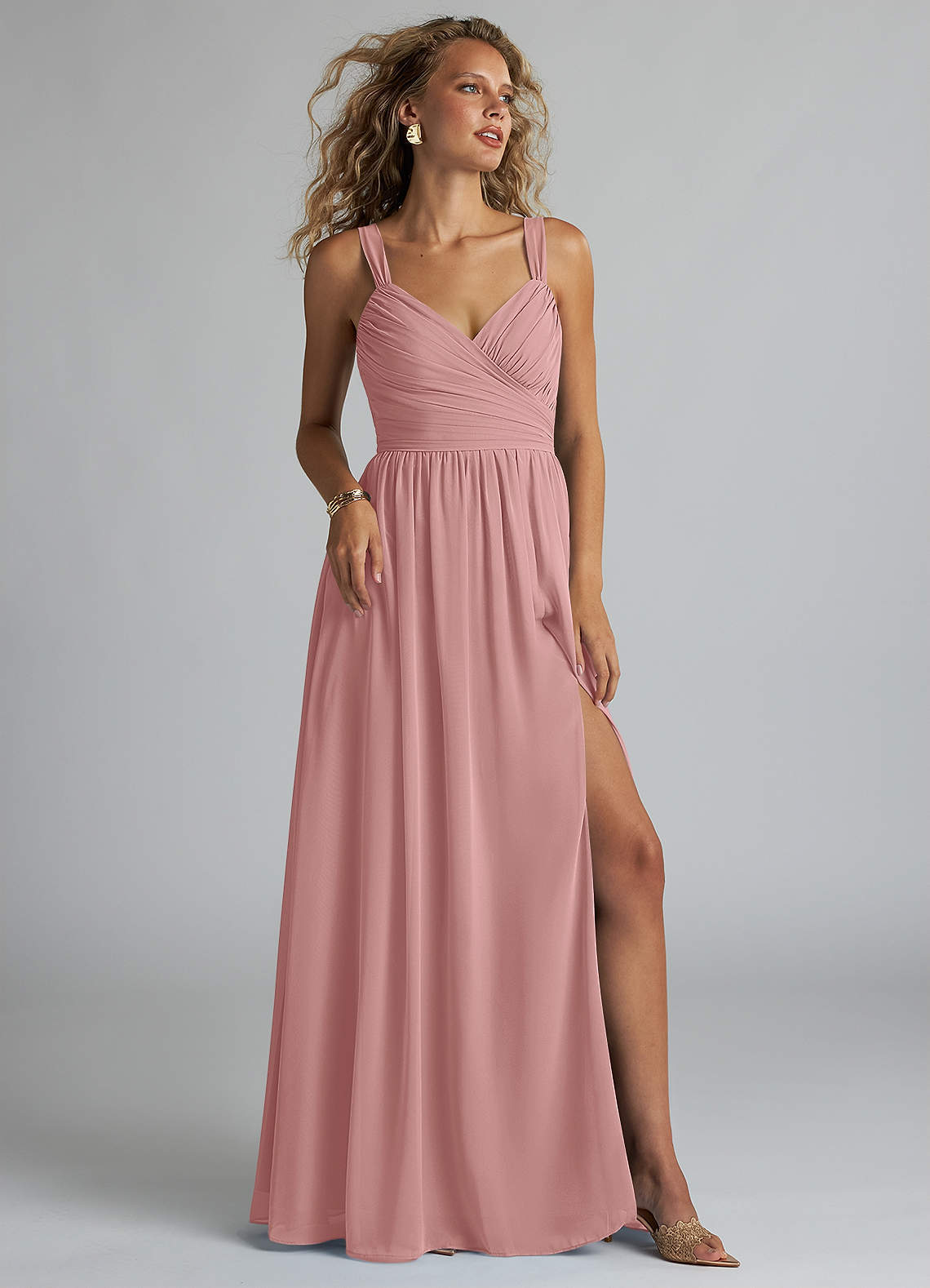 elyessen Aziza Sky Blue A-Line V-Neck Pleated Chiffon Dress 4