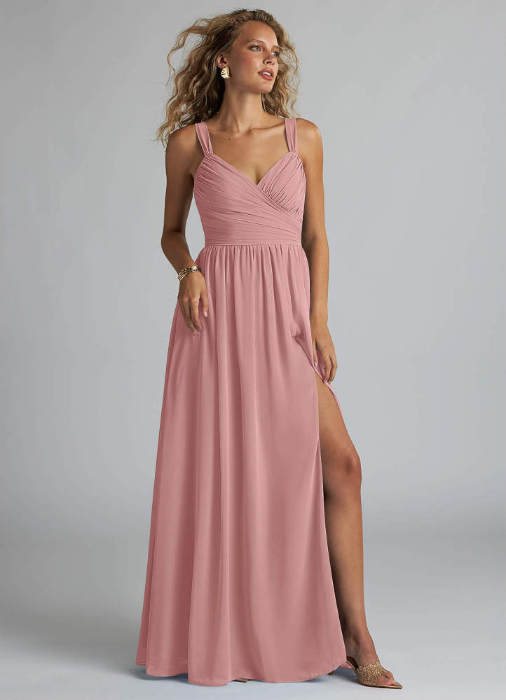 elyessen Aziza Sky Blue A-Line V-Neck Pleated Chiffon Dress 4