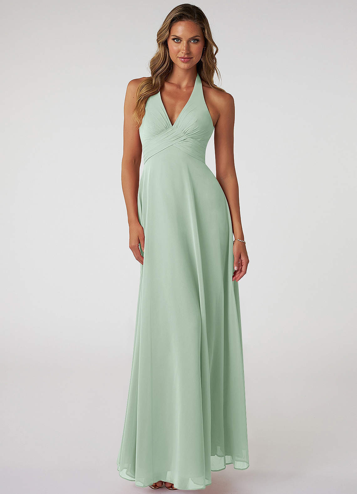 elyessen Tessie Sky Blue A-Line V-Neck Pleated Chiffon Dress 1