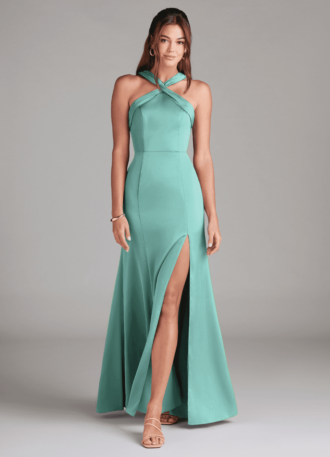 elyessen Rue Sky Blue Mermaid Pleated Stretch Satin Dress 8