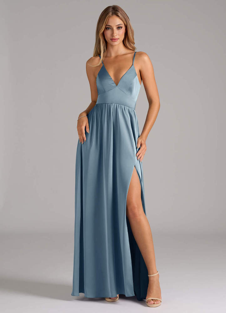 elyessen Aaida Dusty Sage A-Line Corset Stretch Satin Dress 3