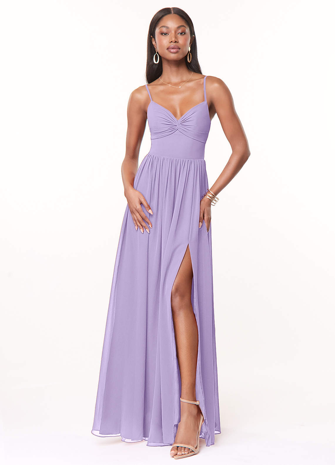 elyessen Zeya Dusty Blue A-Line V-Neck Pleated Chiffon Dress 5