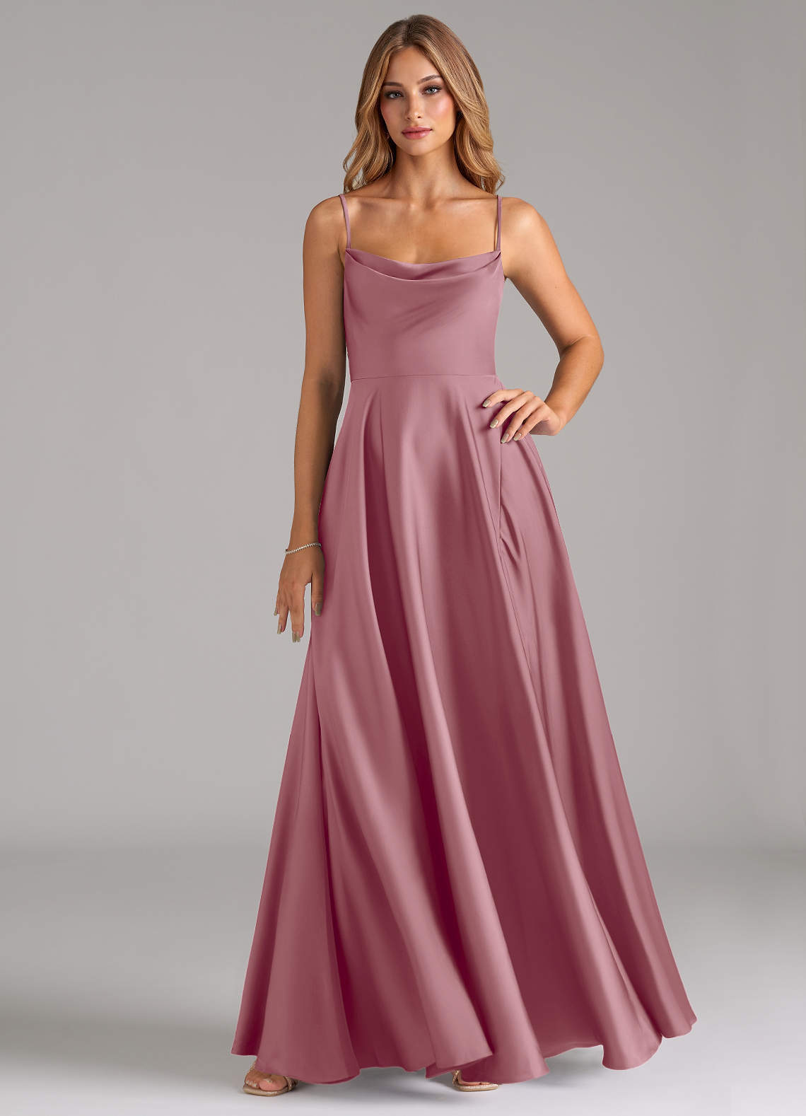 elyessen Elle Sky Blue A-Line Pleated Stretch Satin Dress 5