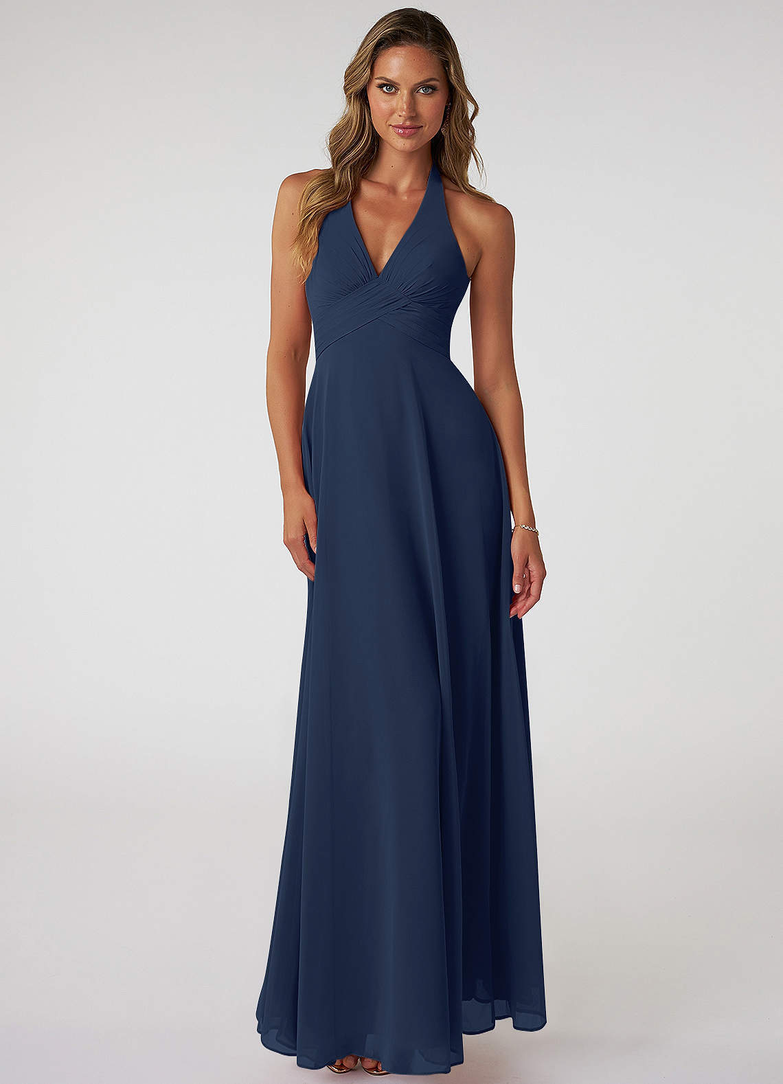 elyessen Tessie Sky Blue A-Line V-Neck Pleated Chiffon Dress 3