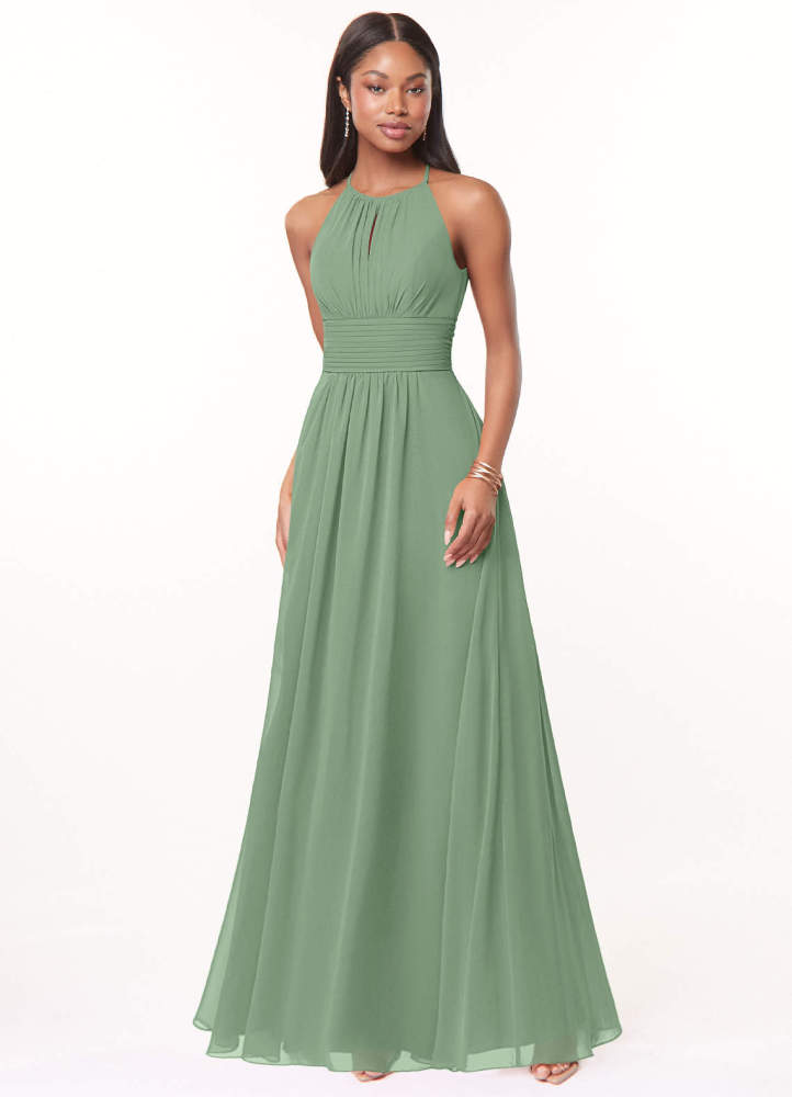 elyessen Bonnie Burgundy A-Line Keyhole Ruched Chiffon Dress 1