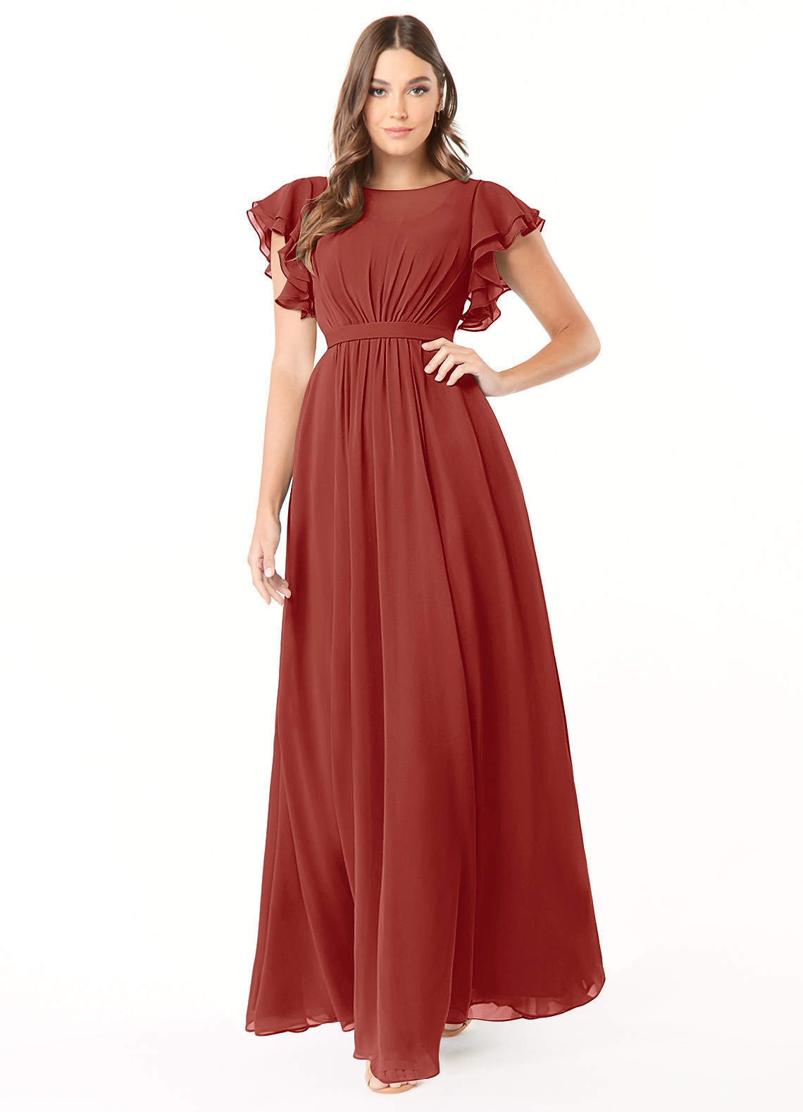 elyessen Daphne A-Line Ruffled Chiffon Floor-Length Dress Eucalyptus 5