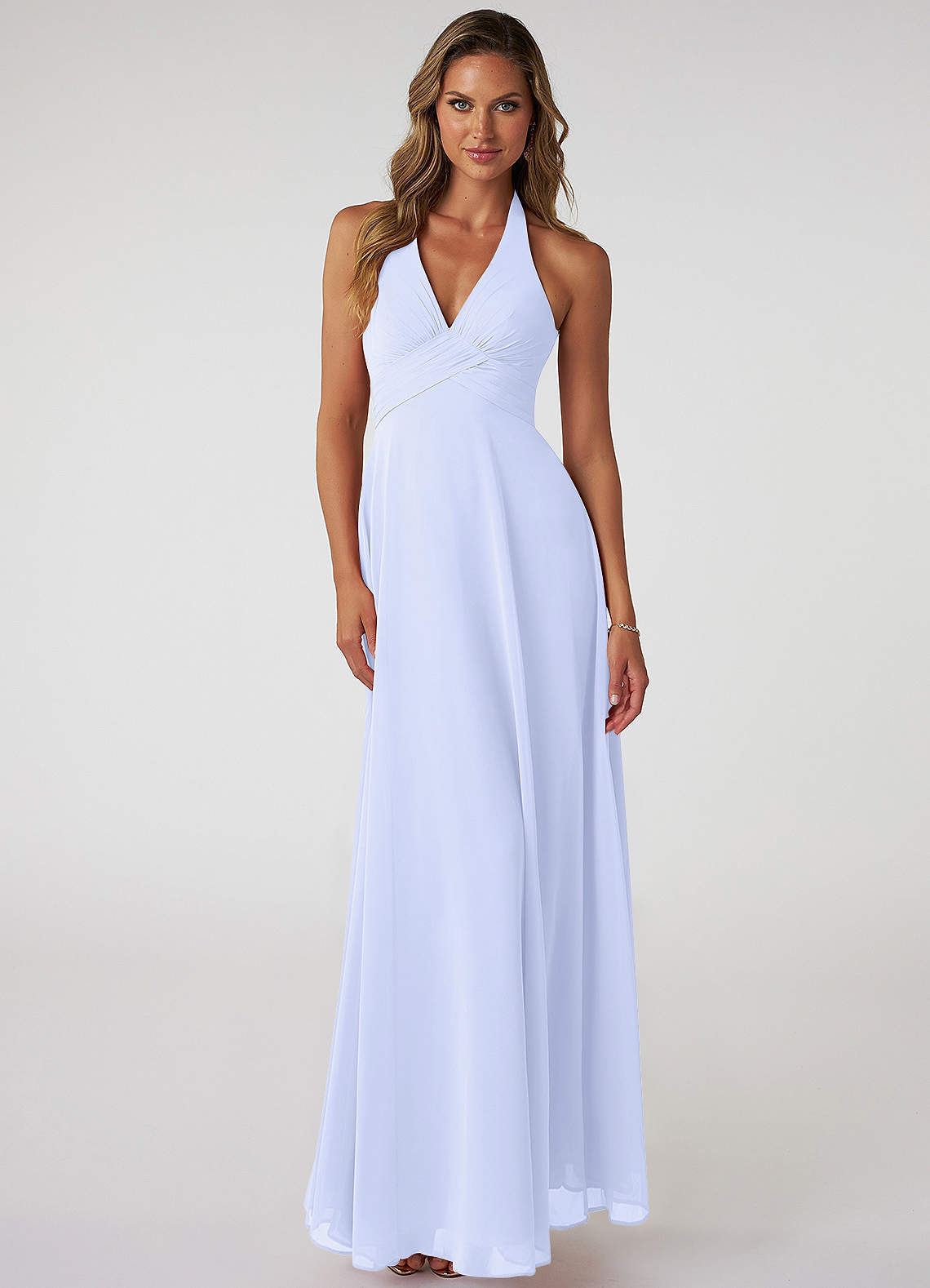 elyessen Tessie Sky Blue A-Line V-Neck Pleated Chiffon Dress 4