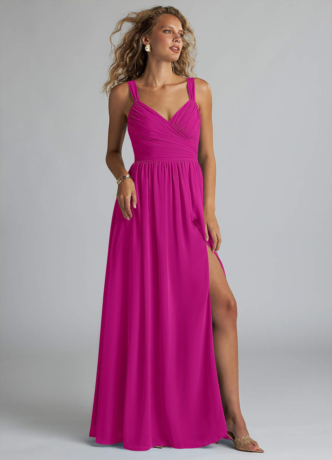 elyessen Aziza Sky Blue A-Line V-Neck Pleated Chiffon Dress 4