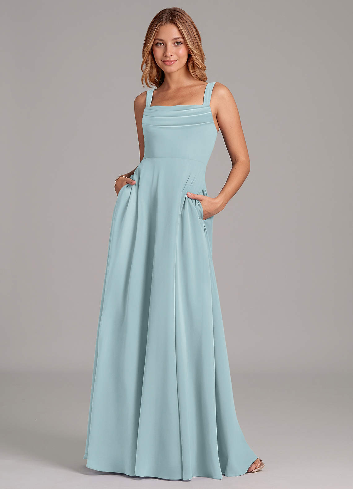 elyessen Shaude Sky Blue A-Line Pleated Chiffon Dress 3