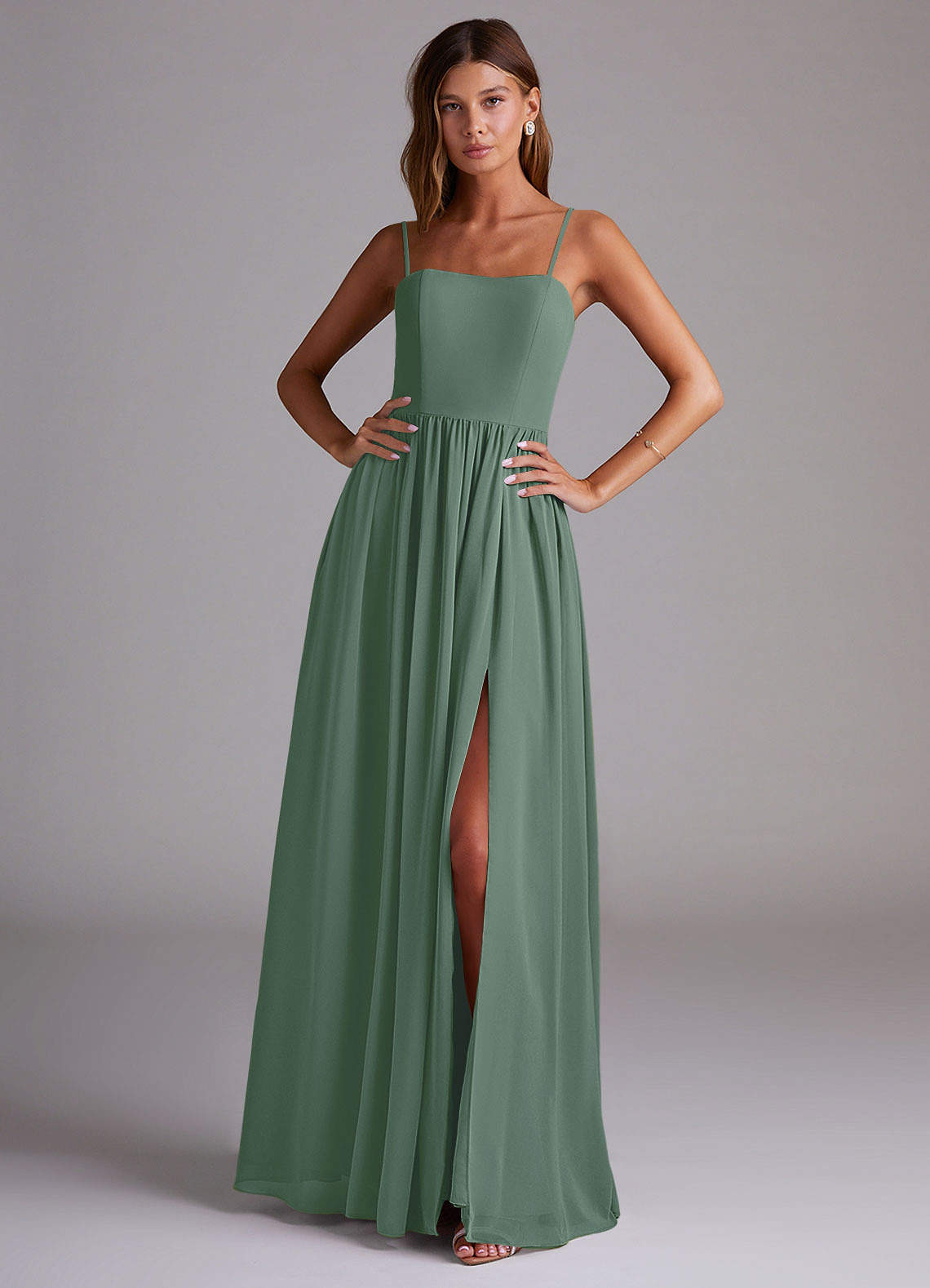 elyessen Calianna Dusty Blue A-Line Off the Shoulder Chiffon Convertible Dress 1