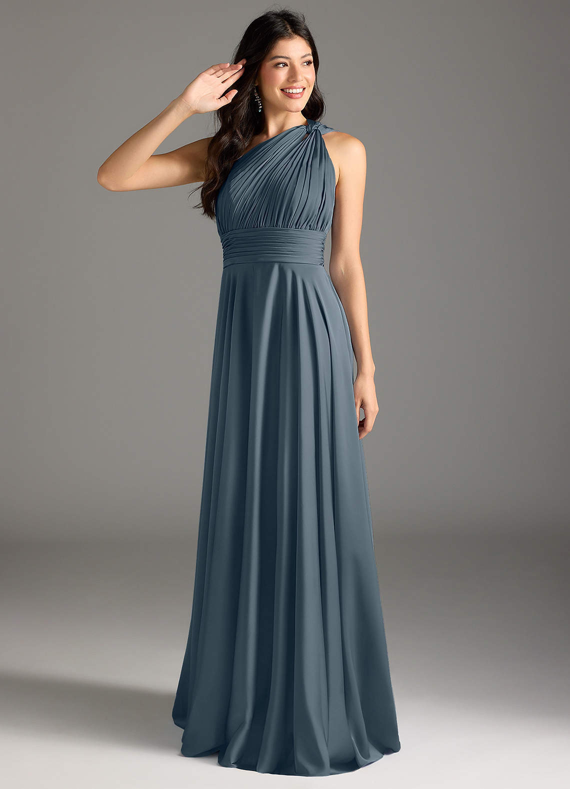 elyessen Charlize Dusty Sage A-Line One Shoulder Stretch Satin Dress 3