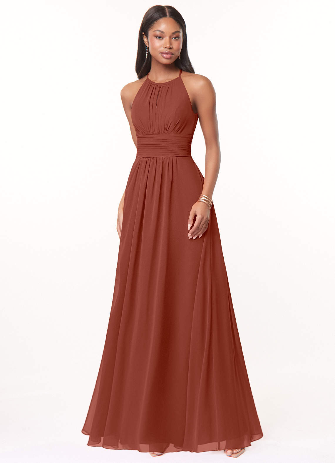 elyessen Bonnie Burgundy A-Line Keyhole Ruched Chiffon Dress 6