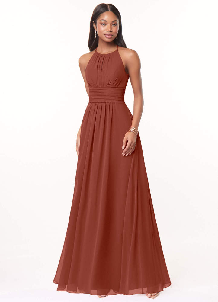 elyessen Bonnie Burgundy A-Line Keyhole Ruched Chiffon Dress 6