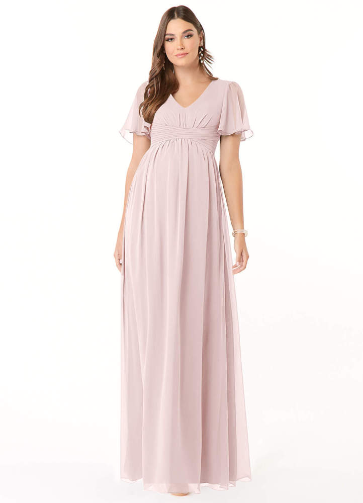 elyessen Verna A-Line V-Neck Ruched Chiffon Floor-Length Dress Cabernet 3
