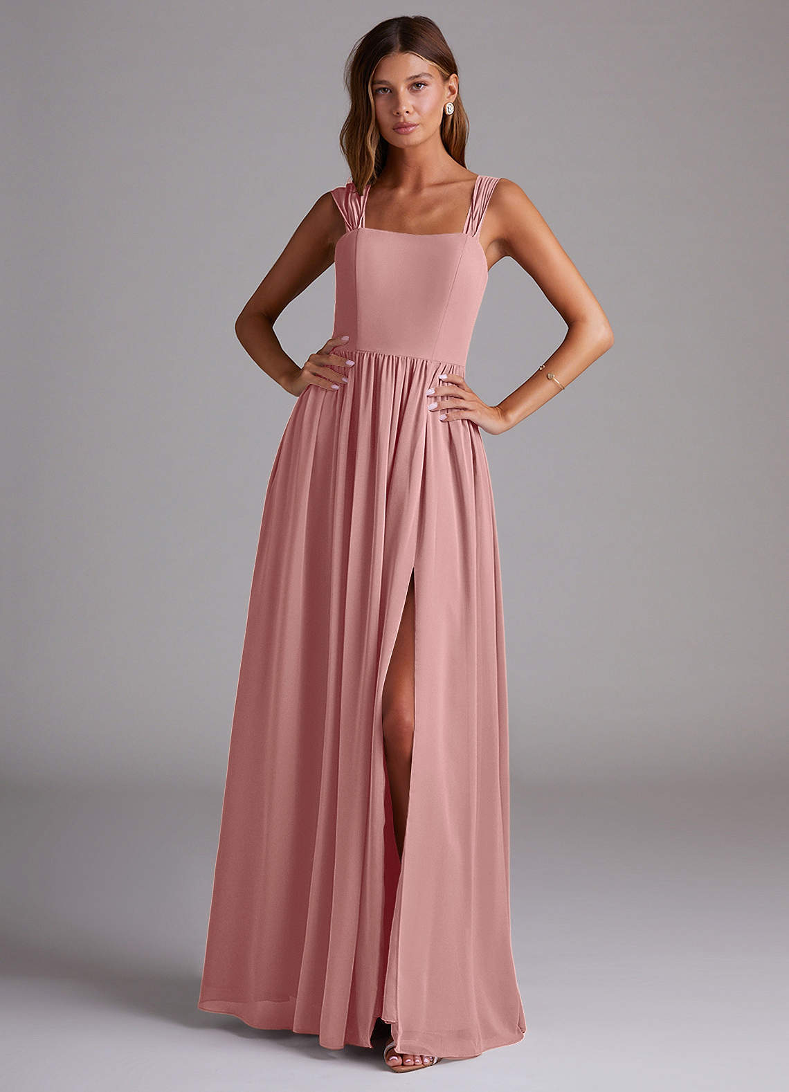 elyessen Calianna Dusty Blue A-Line Off the Shoulder Chiffon Convertible Dress 4