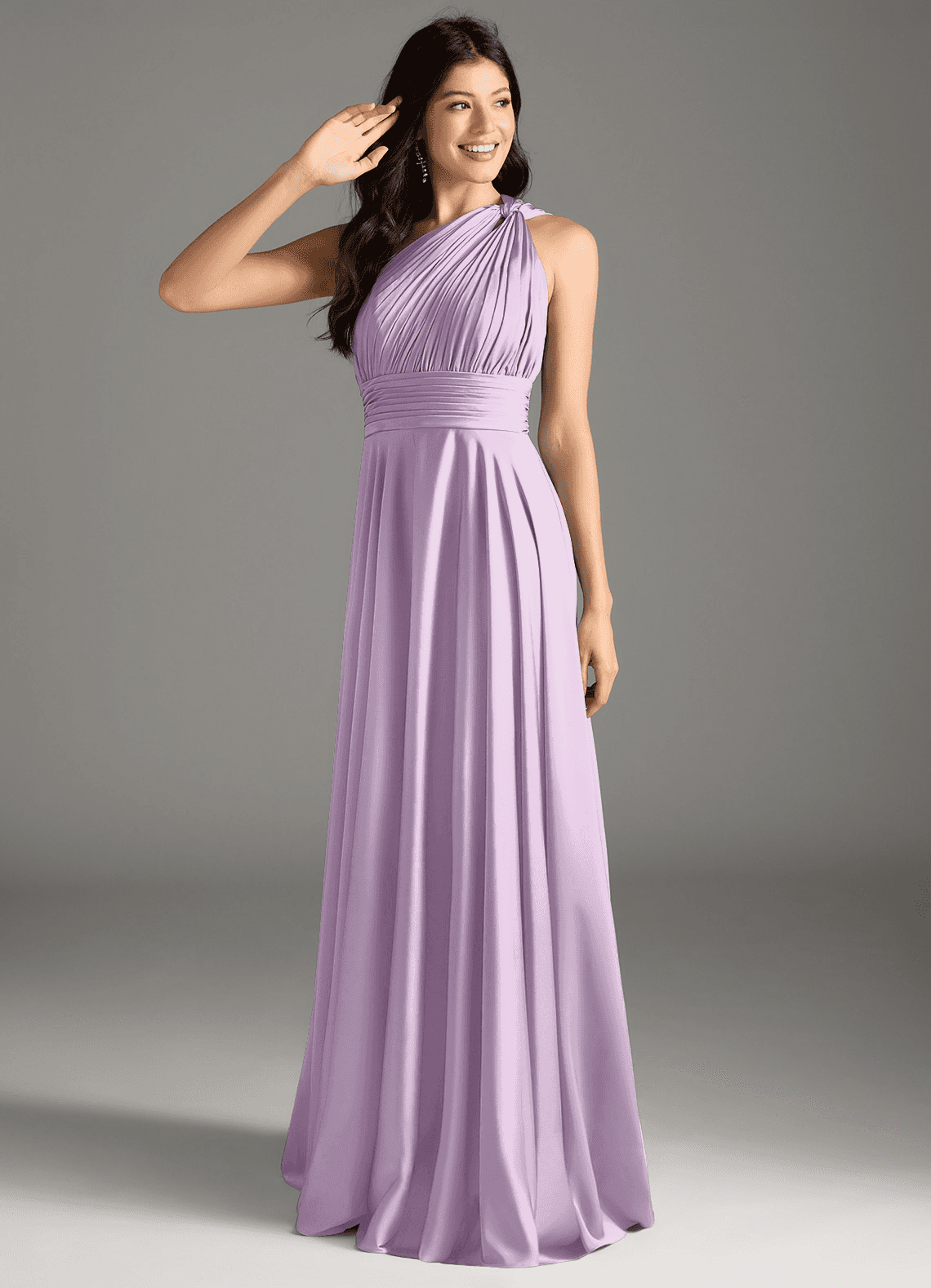 elyessen Charlize Dusty Sage A-Line One Shoulder Stretch Satin Dress 4