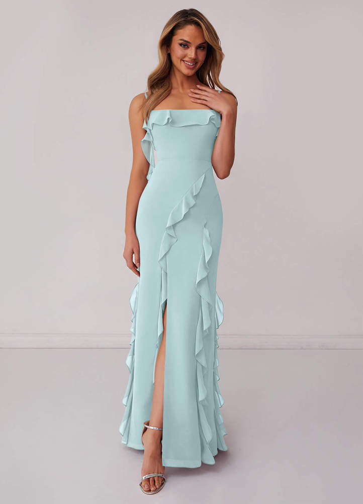 Sky Blue Sheath Bow Chiffon Dress Sky Blue 2