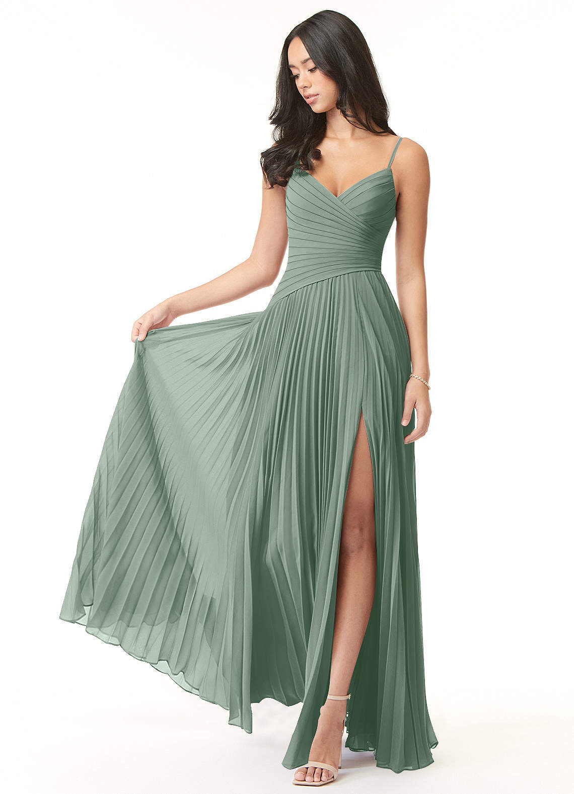 elyessen Vini Sky Blue A-Line V-Neck Pleated Chiffon Dress 1