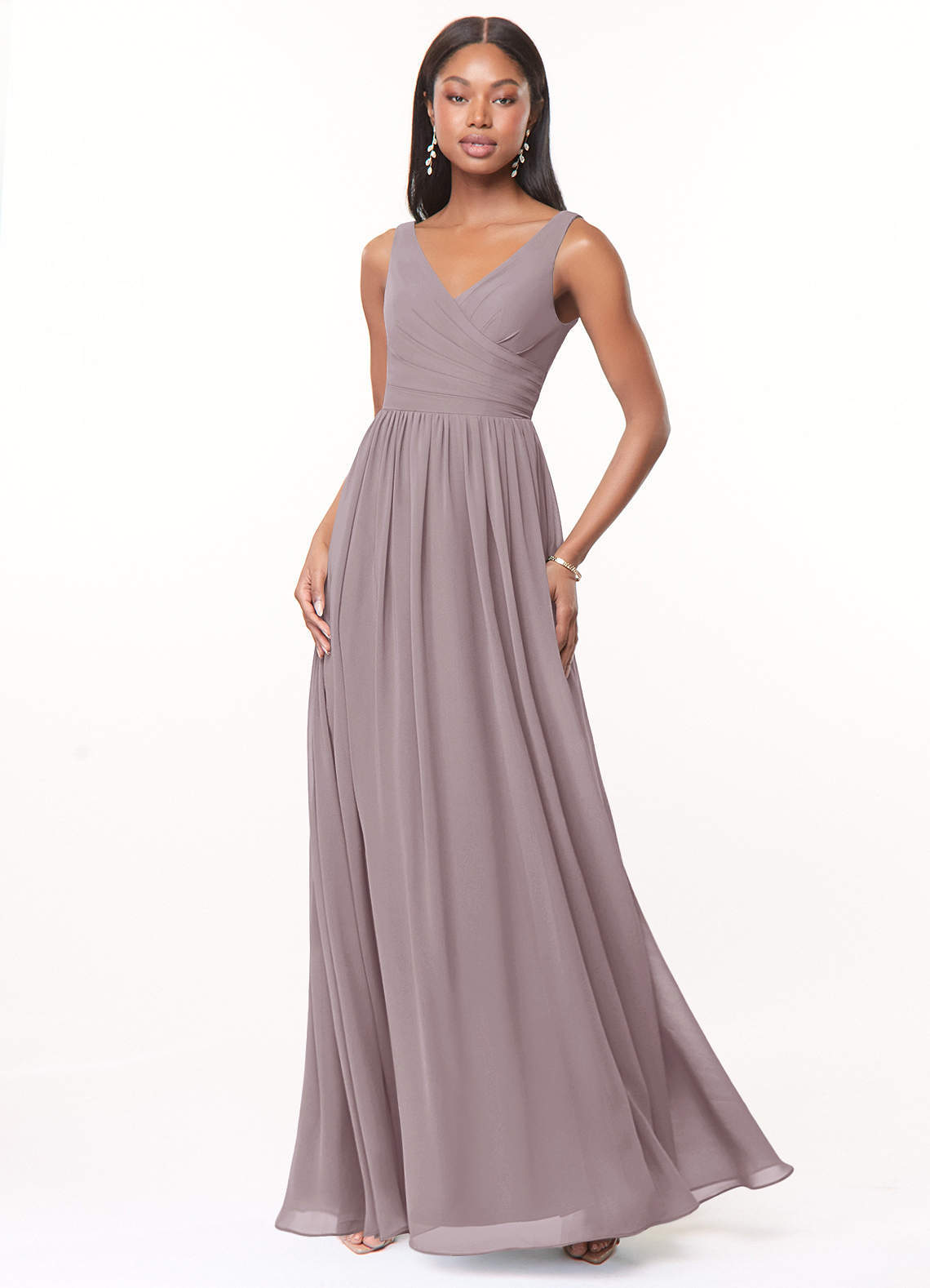 elyessen Keyla Dusty Blue A-Line V-Neck Pleated Chiffon Dress 8