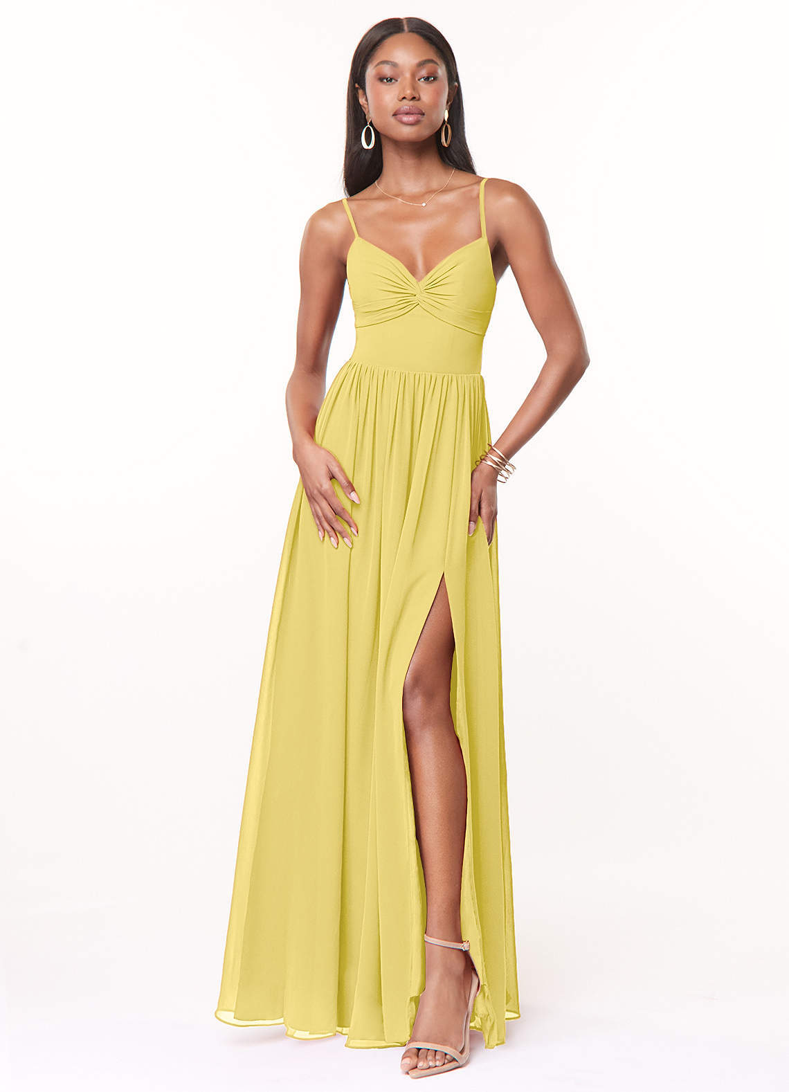 elyessen Zeya Dusty Blue A-Line V-Neck Pleated Chiffon Dress 7